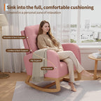 Modern Nursery Rocking Chair – High Backrest, Sturdy Wooden Legs, Soft Pink Lambswool Upholstery, Ergonomic Glider with Side Pocket, Cozy Accent Chair, Pink Lambswool Without Footrests