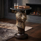 Leopard Head Accent Table with Faux Marble Top & Lifelike Texture, Animal Statue End Table with Easy Assembly for Living Room Hallway Decor