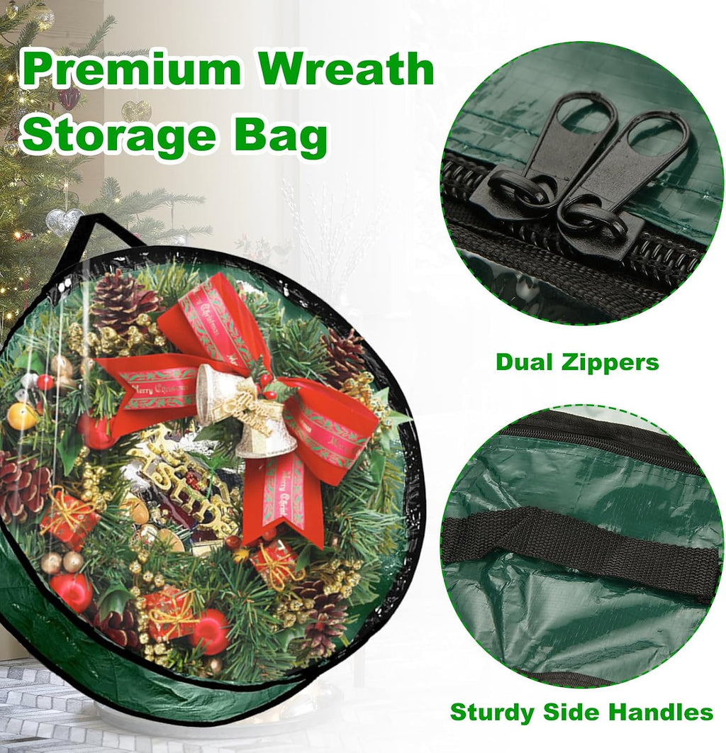 YAYODS 6 Pack Wreath Storage Container Bag, 24x8 Inch Christmas Wreath Storage Container Heavy Duty Christmas Wreath Boxes with Clear Window for Xmas Holiday Seasonal Wreath Garland (Green)