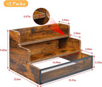 2 Pack 3 Step Countertop Liquor Bottle Display Shelf, Wood Bar Shelves 12 Bottles with Fences, Freestanding Storage Shelves for Liquor Whiskey Wine Coffee Syrup Display, Retro Wine Rack Home