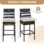 Yaheetech Set of 4 Patio Bar Stools, Outdoor PE Rattan Bar Height Chairs with Cushions & Footrests & Backrest for Indoor/Outdoor/Backyard/Porch, Max.Load 300Lb, Brown/Beige
