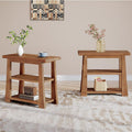 27.55 Inches Solid Wood End Table Set of 2, Rustic Nightstand with Open Storage Shelves, 3-Tier Narrow Sofa Side Table for Living Room, Bedroom, Small Spaces