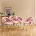 Montary Modern Pink Velvet Dining Chairs with Bubble Back, Set of 2 Accent Chair with Gold Metal Legs, Upholstered Vanity Chair for Dining Room, Living Room, Bedroom