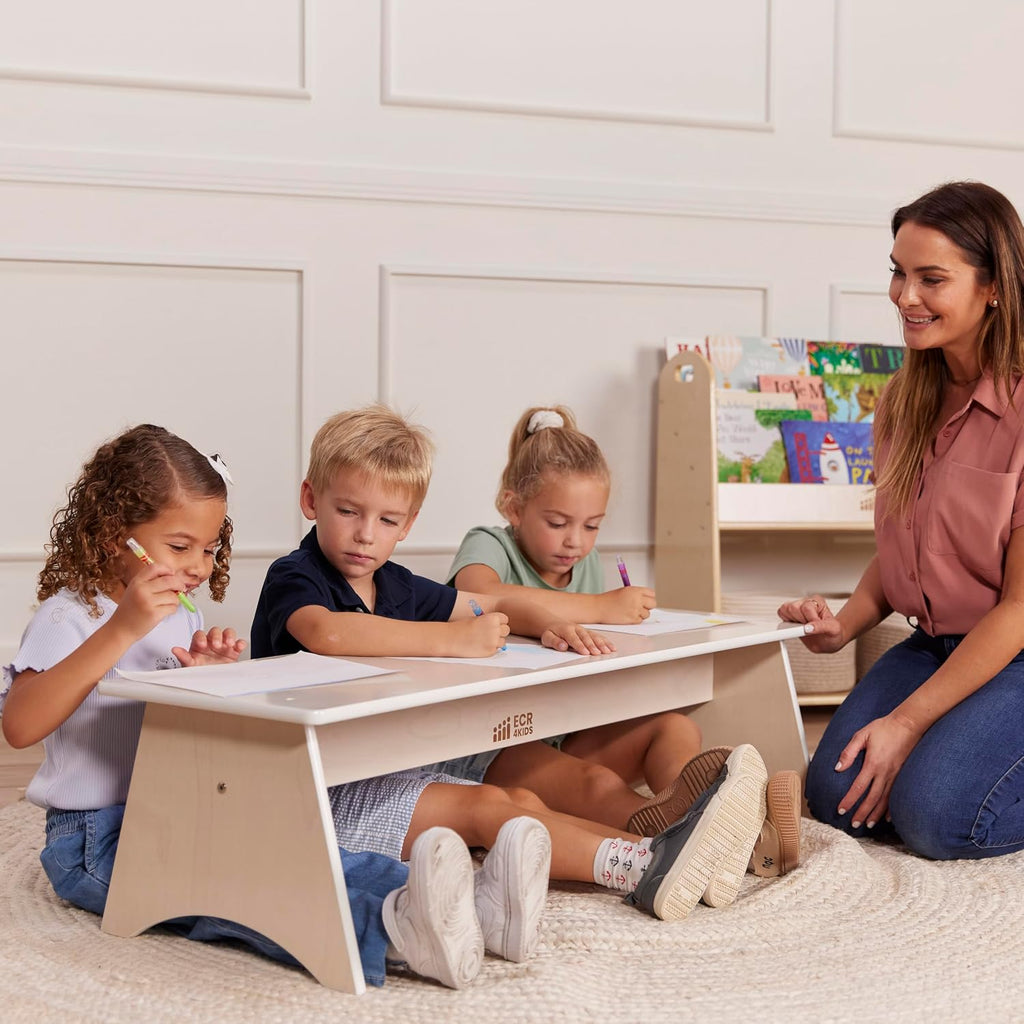 ECR4Kids Kiddo Classroom Bench, 12in Seat Height, Wooden, Children's Furniture, White Wash