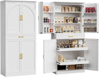 HQZX 71’’ Tall Kitchen Pantry Cabinet, Pantry Storage Cabinet with 6 Doors Shelves, Large Drawer & 2 Pull Out Shelves, Freestanding Cupboard for Kitchen, Dining Room, White