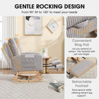 Nursing Rocking Chair, Nursery Glider with Footrest (Grey Retro) | Corduroy Upholstered Accent Rocking Armchair with High Back & Side Pockets for Living Room Bedroom Office Nursery