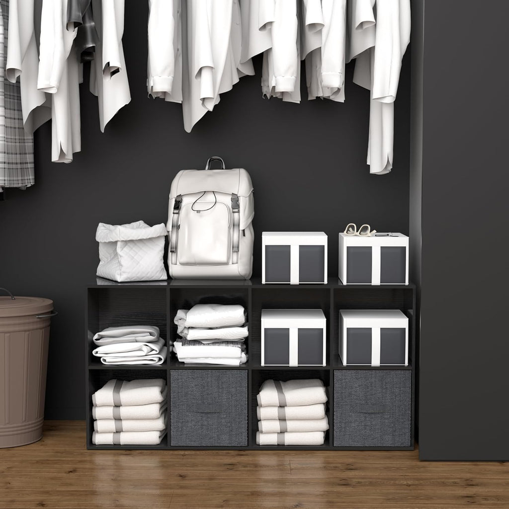8 Cube Storage Organizer, 11 in Black Cube Shelf, Wood Cubby Storage Organizer with Back Panel & Open Compartments, Vertical or Horizontal Cube Bookshelf Bookcase for Living Room, Bedroom, Entryway