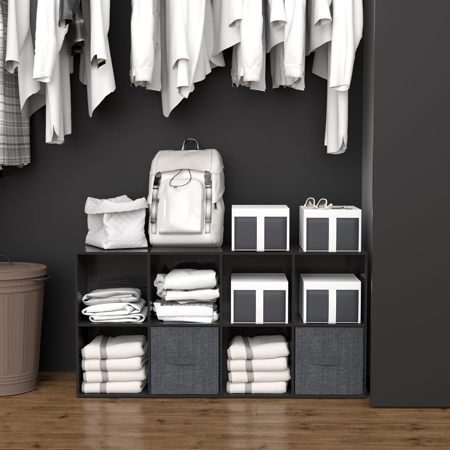 8 Cube Storage Organizer, 11 in Black Cube Shelf, Wood Cubby Storage Organizer with Back Panel & Open Compartments, Vertical or Horizontal Cube Bookshelf Bookcase for Living Room, Bedroom, Entryway