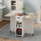 Folding Dining Table, Drop Leaf Table for Small Space with Drawer and Open Storage Shelves, Modern Rectangular Kitchen Dining Table, 47.2" L x 28.3" W (Oak & White)