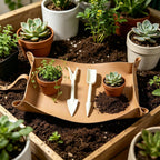 PU Leather Repotting Mat for Indoor Plants, Waterproof Gardening Mat with 2 PCS Mini Garden Succulent Transplanting Tools Portable Potting Mat for Transplant and Mess Control (Beige, 29x17in)