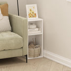 Furinno Fulda Book Shelf, 2-Tier Narrow Storage Cabinet, Bookcase with 10-in Width Storage Shelf, 9.3 x 9.8 x 21.2, for Living Room, Bedroom, Home Office, White