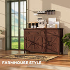 VVFLU Buffet Cabinet with Storage Farmhouse with 4 Doors and 2 Drawers, 55'' Large Kitchen Storage Cabinet Cherry Wood Coffee Bar Buffet Sideboard for Kitchen, Dining Room, Living Room