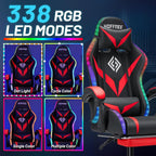 Gaming Chair with Speakers and LED Lights Ergonomic Computer Chair with Massage and Footrest Reclining Video Game Chair for Adults with Adjustable Lumbar Support Red and Black