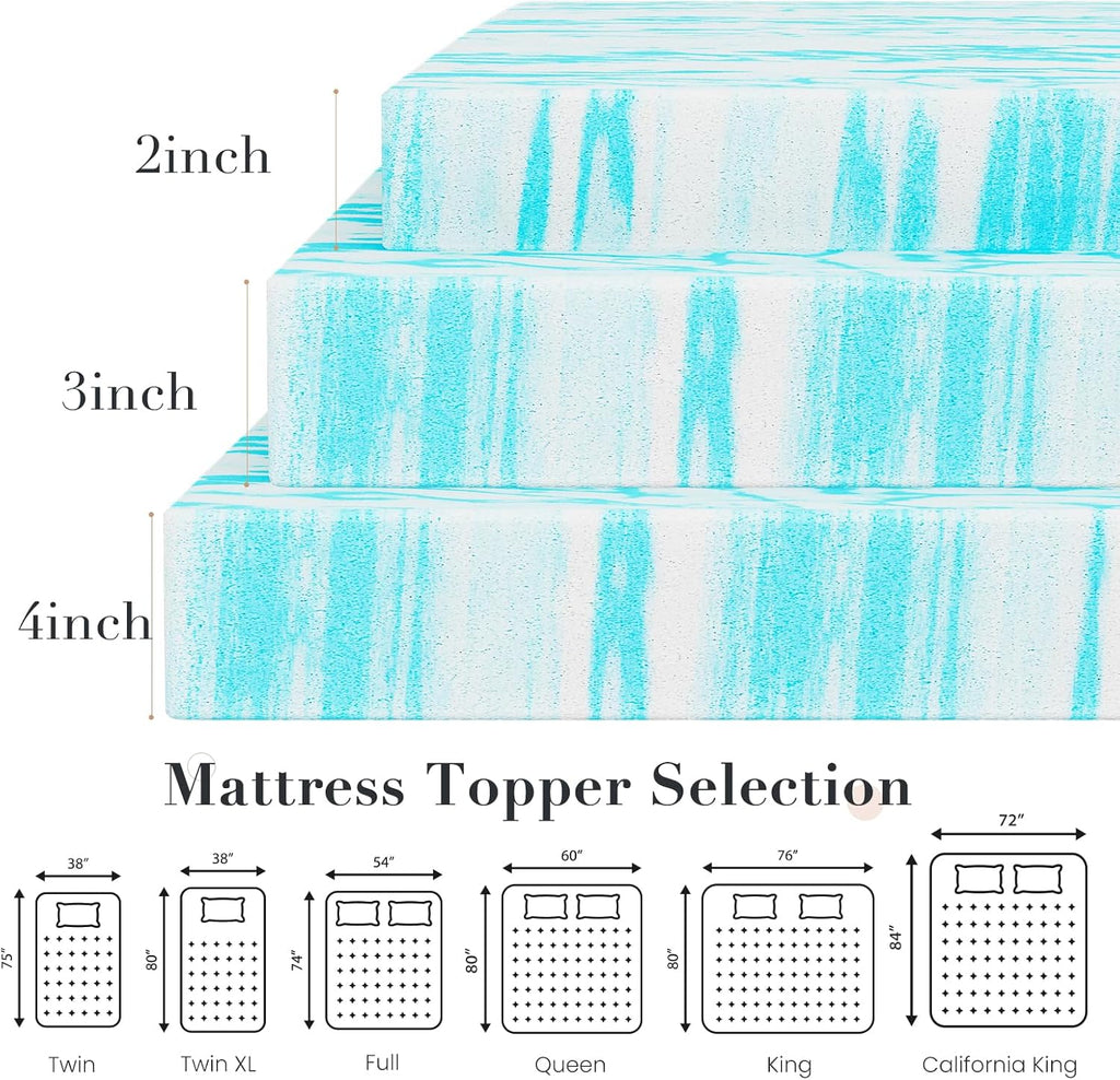 OLIXIS 3 Inch Queen Size Gel Infused Memory Foam Mattress Topper, a Soft Breathable Cooling Bed Pad, a Comfortable Bed Mattress Overlay for Bedroom, RV, Camper and Sleeper Sofa, CertiPUR-US Certified