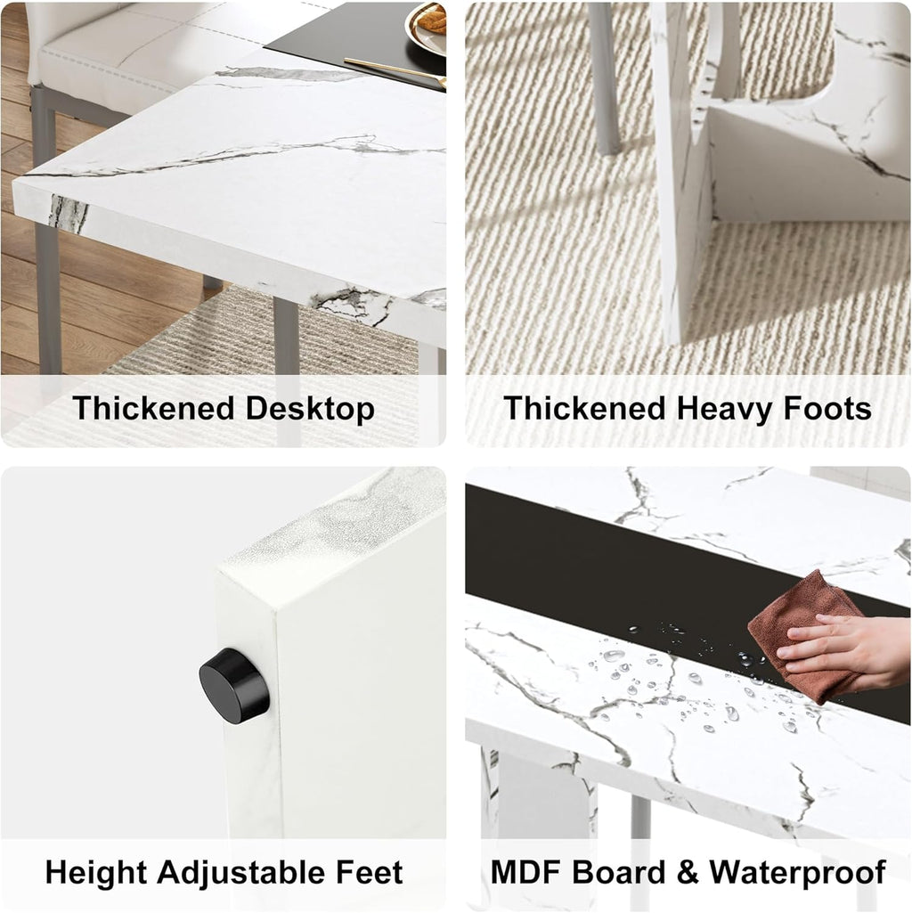 St.Mandyu 7 Pieces Dining Table & Chairs Set for 4-8 People, 71 Inch Kitchen Table with 6 Chairs, Rectangle Dining Table with Wooden Legs for Dining Room, Living Room, White