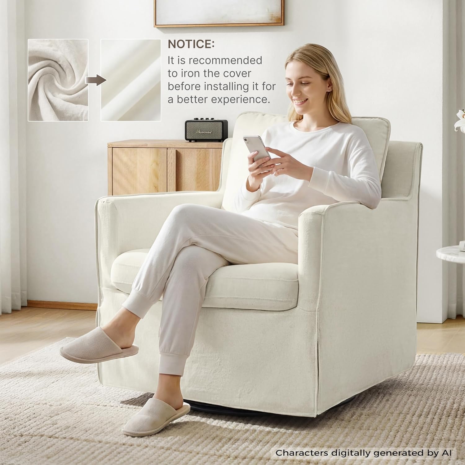KISLOT Swivel Accent Chair with Ottoman, Rocking Recliner 360 Degree Swivel Armchair Machine-Washable Cover for Nursery Living Room Bedroom