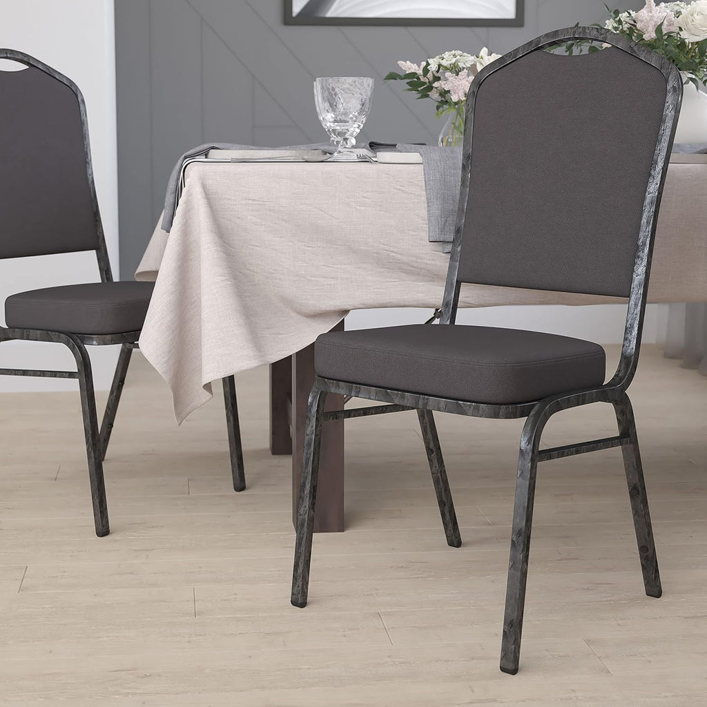 BizChair Crown Back Stacking Banquet Chair, Gray Fabric/Silver Vein Frame