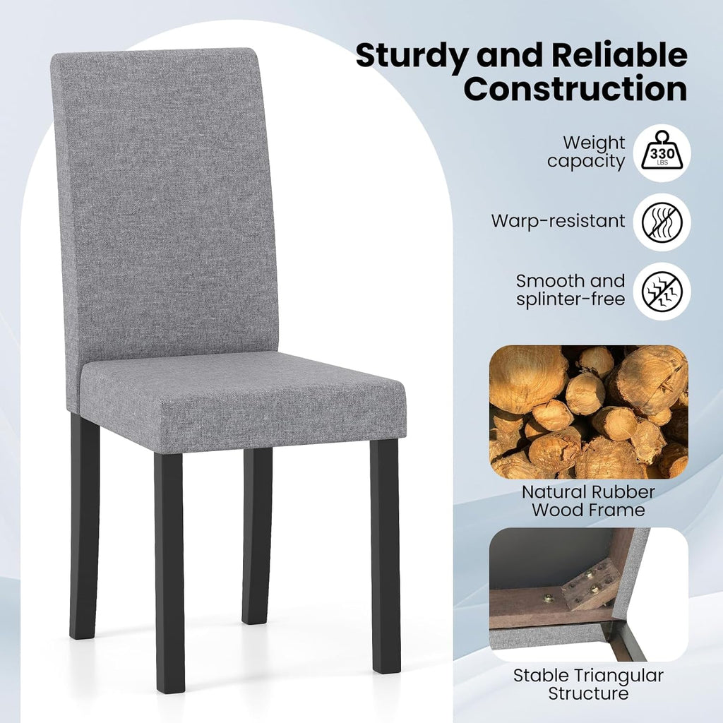 Giantex Upholstered Dining Chair Set of 2, Mid Century Modern Fabric Kitchen Chairs with Rubber Wood Legs, Thick Padded Seat, High Back, Side Armless Chairs for Living Dining Room (Gray)