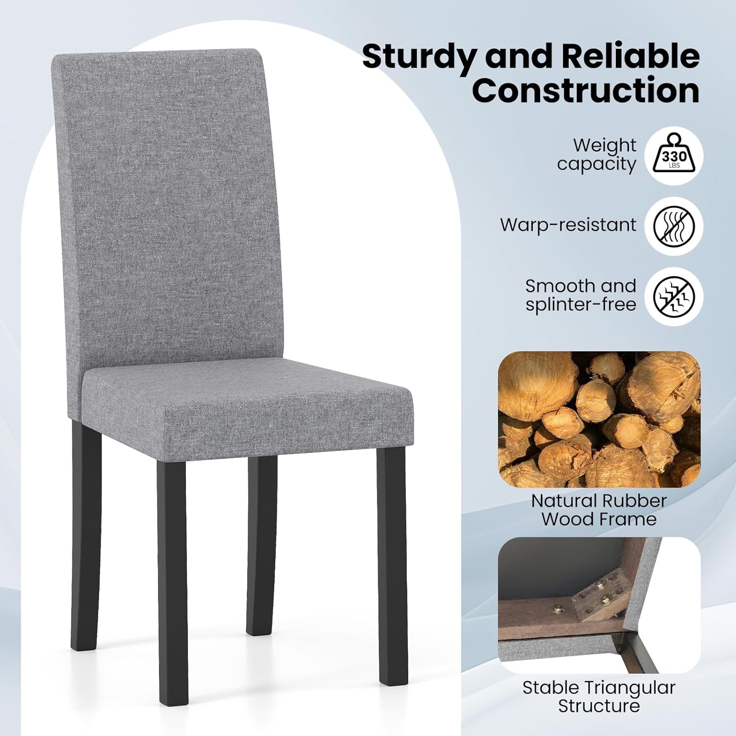 Giantex Upholstered Dining Chair Set of 2, Mid Century Modern Fabric Kitchen Chairs with Rubber Wood Legs, Thick Padded Seat, High Back, Side Armless Chairs for Living Dining Room (Gray)