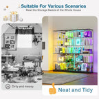 Glass Display Cabinet with Human Body Sensing RGB Lights,5-Tiers Curio Cabinet Display Case with Lock, Frameless Tall Showcase Display Shelf for Collectibles, Living Room Bookcase Storage Cabinet