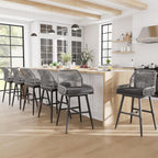 MEISSALIVVE Bar Stools Set of 6, Rattan Counter Height Bar Stools, 26" H Swivel Patio Bar Stools with Boho Woven Rope Back for Kitchen Patio Garden Cushions Included, Grey