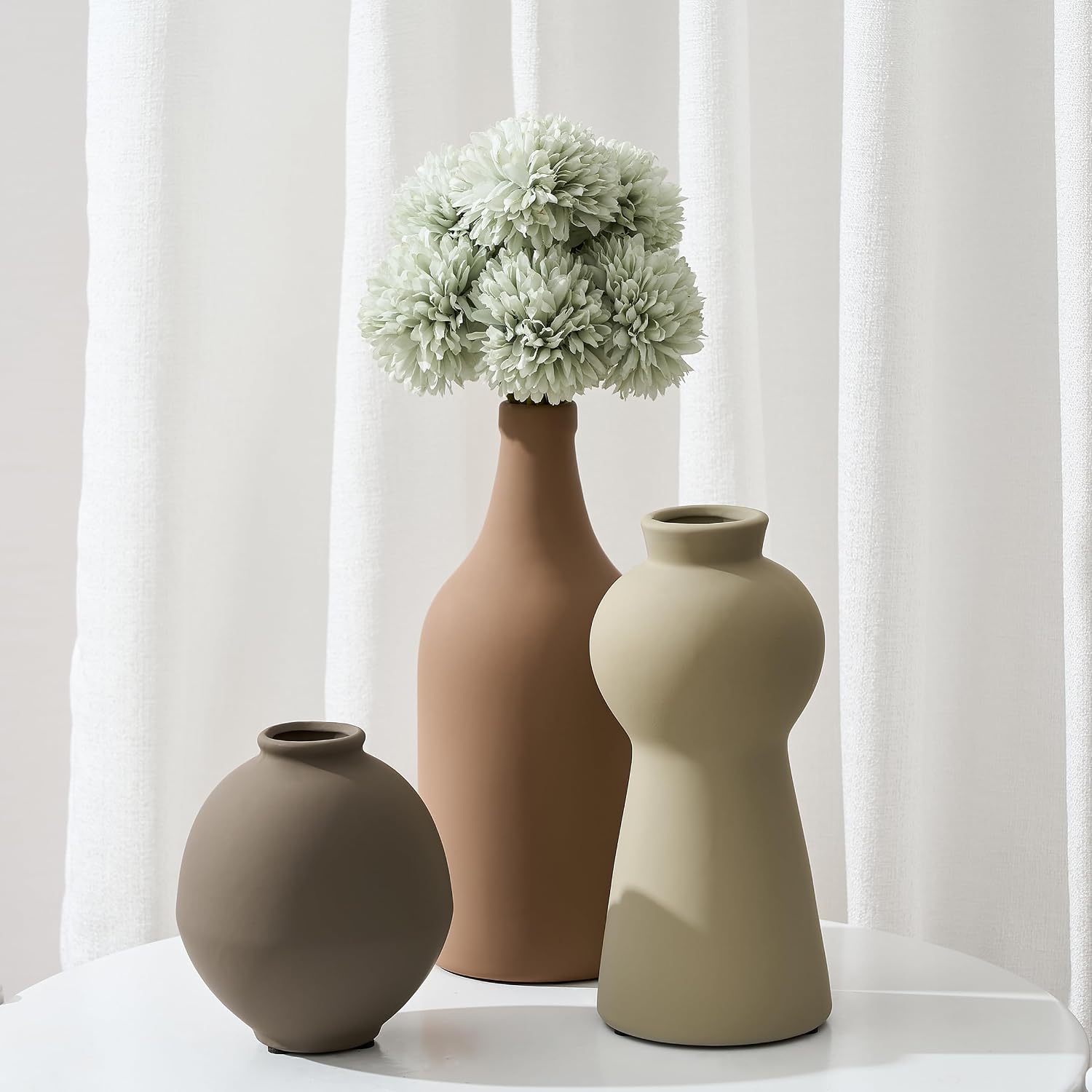 Ceramic Vase Set of 3, Nordic Minimalist Multicolor Vases Home Decor, Rustic Farmhouse Decor Pottery Vases for Bouquet Pampas Grass Dried Fresh Flowers, Living Room, Entryway Mantel, Kitchen, Bedroom