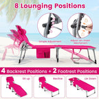 Giantex Face Down Tanning Chair, Folding Beach Lounge Chair w/ 4-Position Adjustable Backrest, Outdoor Sunbathing Lounge Chair w/Face Arm Holes & Storage Pocket for Patio Deck Poolside (2, Pink)