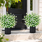 2 Pack Artificial Potted Boxwood Topiary Trees - UV Resistant Faux Outdoor Potted Plants, Spring Summer Greenery Fake Bushes for Front Door Farmhouse Garden Porch Outdoor Decor