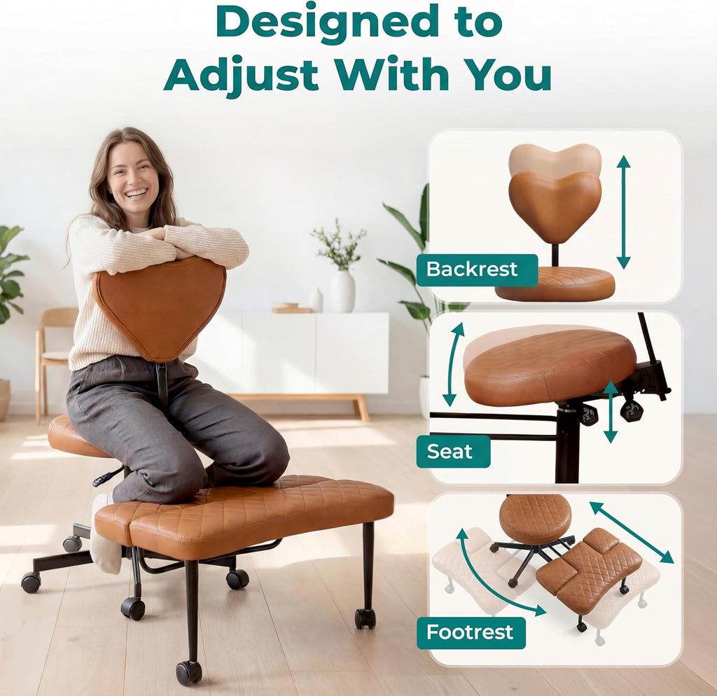 NYPOT Criss Cross Chair with Rotating FootRest for Kneeling Seating, Flexible Desk Chair with Wheels for ADHD to Sit Cross Legged - Multi-Position Adjustable Seat with Back Support 360° Swivel
