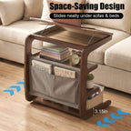 100% Solid Wood C Shaped End Table with Swivel Wheels, Lift Top Couch Table with Storage, Rolling Table that Slide Under Sofa & Bed, 15.75" D x 23.62" W x 24.8" H