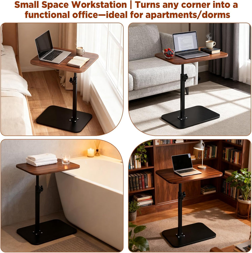 Side Table, Couch Side Table, C Table Adjustable Swivel Sofa Tray Table with Heavy Metal Base, 11.8×15.7in C Shaped End Table for Couch, Bed, or Living Room