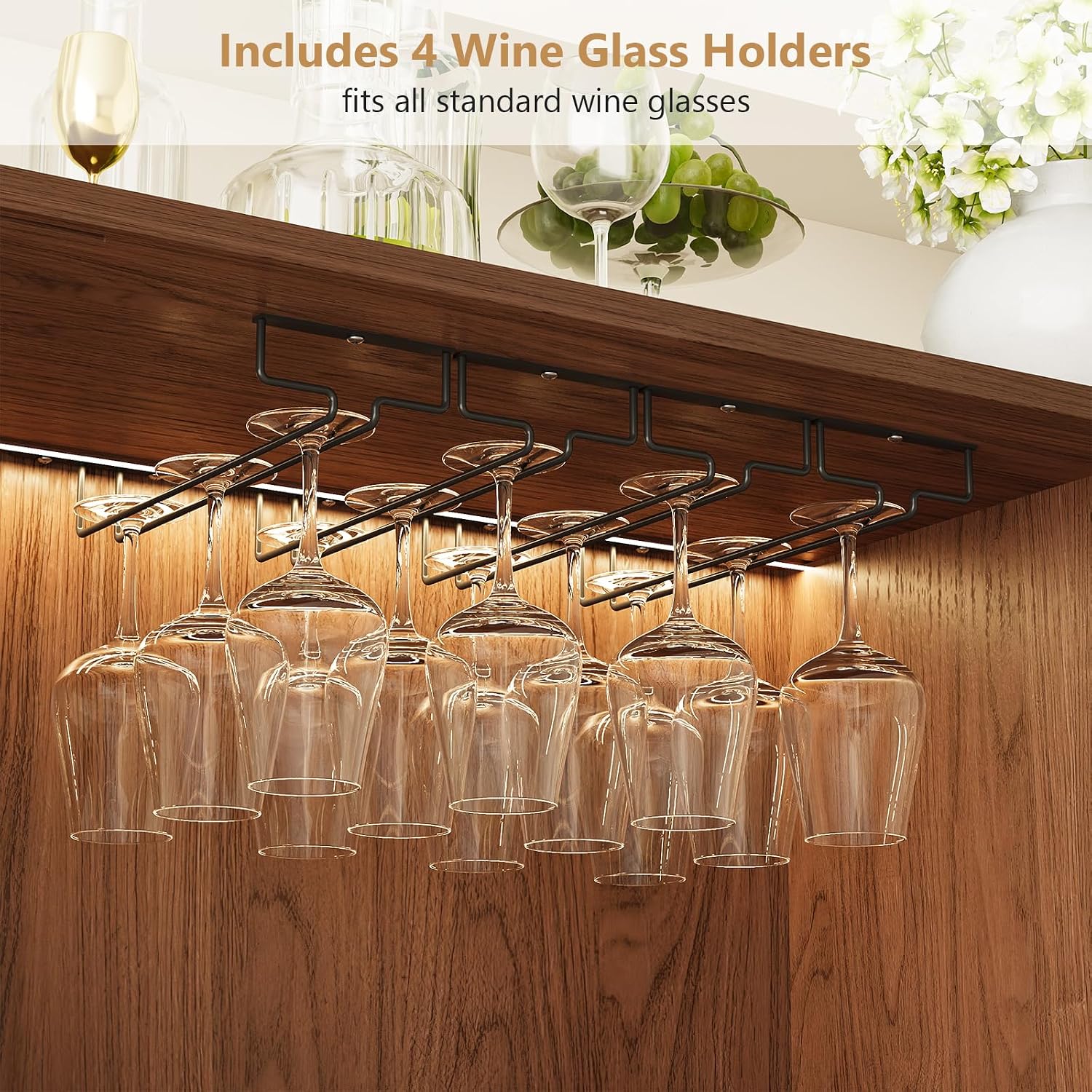 ONBRILL 55" Fluted Wine Bar Cabinet with LED Lights, Coffee Bar Cabinet with Power Outlet, Modern Liquor Whiskey Cabinets with Wine Rack and Glass Holder, Home Bar for Living Room Kitchen