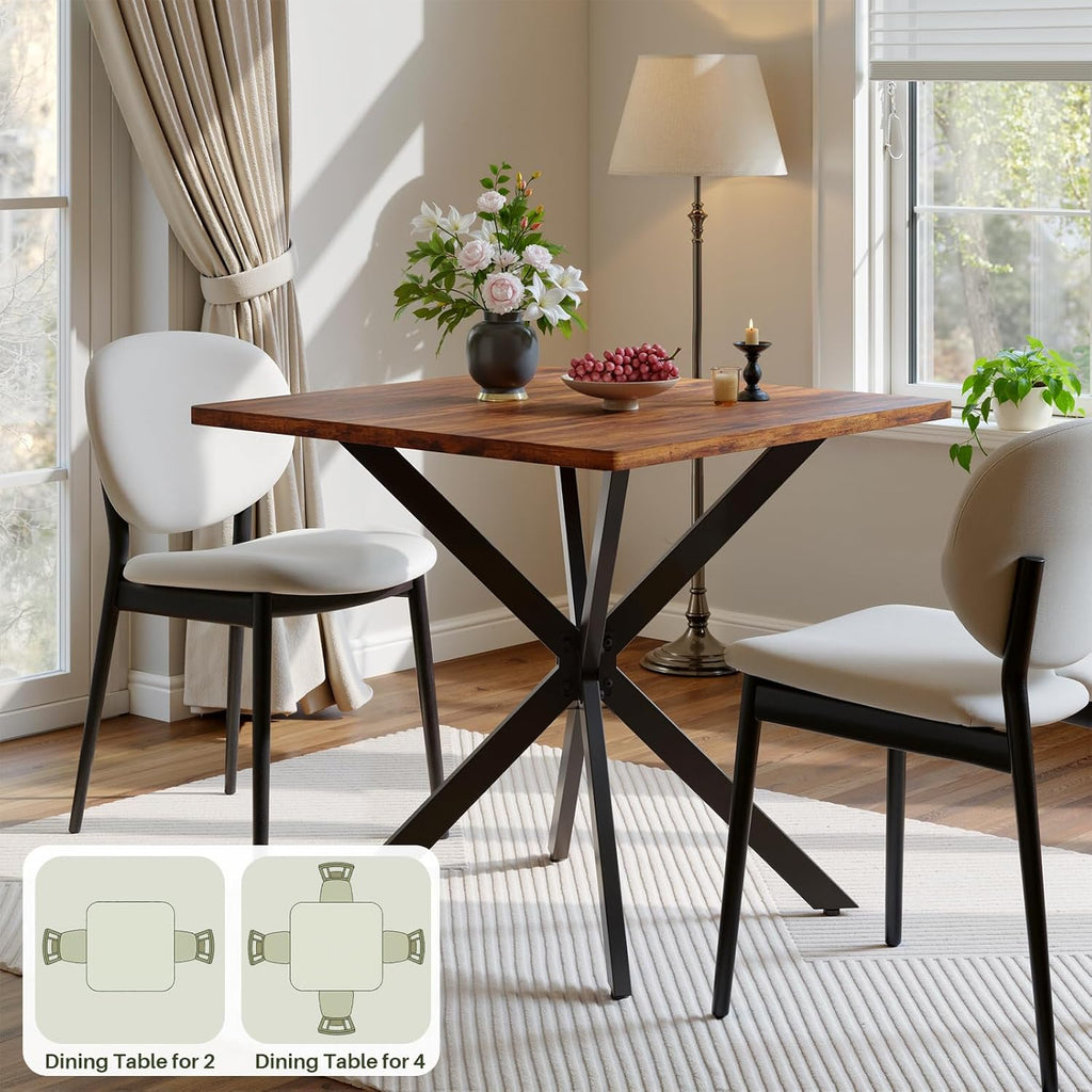 Unovivy 31.5" Small Square Dining Table for 2-4, Space Saving Kitchen Dinner Table, Industrial Compact Modern Dining Room Desk for Kitchen, Apartment, Rustic Brown