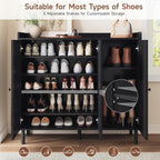 5+2 Tier Shoe Storage Cabinet with 3 Doors, 40" Tall Entryway Cabinet for 30 Pairs Shoe, Shoe Rack Organizer with 5 Adjustable Shelves & Metal Legs, Shoe Storage for Front Door Entrance, Black
