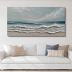 Diathou Art Hand-painted oil painting of ocean waves and sandy beach scenery, modern abstract blue landscape art, decorative wall painting for home office