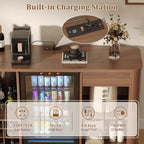 Coffee Bar Cabinet with Fridge Space, Liquor Wine Bar Cabinets with Wine Rack and Glass Holder, Mini Fridge Cabinet with Storage, Fluted Buffet Sideboard for Living Room, Home, Kitchen