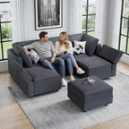 Vesgantti Sectional Sleeper Sofas with Storage, 92" Sofa Bed with 6 Seats Storage Chaises Removable Cover, Deep Seat Modular Couches Velvet Couch Set for Living Room, Apartment, Home Theater, Gray