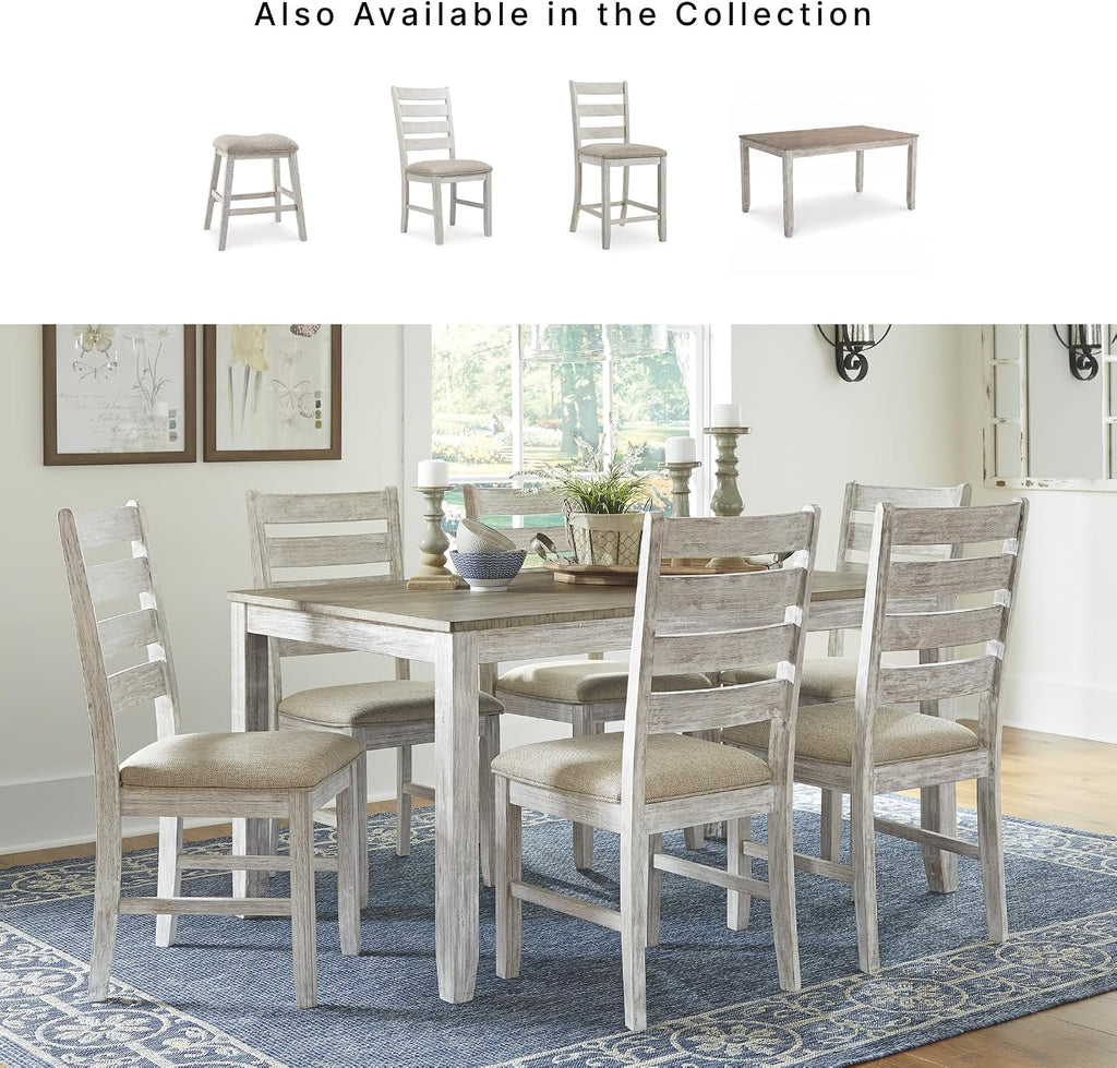 Signature Design by Ashley Skempton 3 Piece Counter Height Dining Table and Bar Stools Set, Built-in Storage, Wood, Acacia Veneer and Engineered Wood, Small Kitchen Table, White/Light Brown
