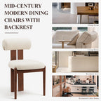 MALOL Modern Wooden Dining Chairs Set of 4, Upholstered Fabric Kitchen Chairs with Sculptural Backrest, Mid-Century Farmhouse Dining Room Chairs with Solid Wood Legs, Beige