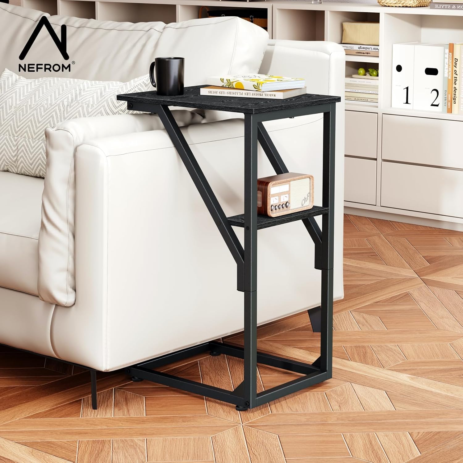 C-Shaped End Table, Small Couch Side Table, Sofa TV Tray Table for Living Room, Bedroom, Bedside ET-D-BK1