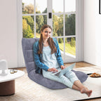 MAT EXPERT Floor Chair with Back Support, Floor Gaming Chair w/ 14 Adjustable Position, Soft Coral Fleece&Alloy Steel Frame, Foldable Padded Lazy Couch Recliner for Meditating (Gray, Large)