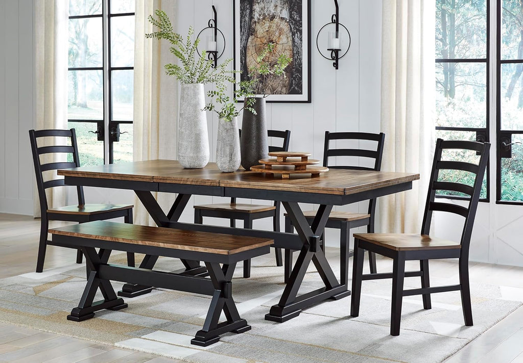 Signature Design by Ashley Wildenauer Dining Bench, 48 Inch Farmhouse Two Tone Wooden Seating with Solid Wood Frame, Mango Veneer and MDF Substrate Seat, Casual Entryway or Kitchen Use, Brown/Black