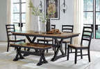 Signature Design by Ashley Wildenauer Dining Bench, 48 Inch Farmhouse Two Tone Wooden Seating with Solid Wood Frame, Mango Veneer and MDF Substrate Seat, Casual Entryway or Kitchen Use, Brown/Black