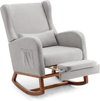 Nursery Rocking Chair with Footrest, Glider Rocking Nursing Chair Indoor, Upholstered Accent Nursery Glider Chair Rubber Wood Legs for Baby Nurser, Bedroom, Living Room, Light Gray