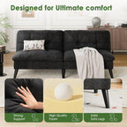 Vongrasig Futon Sofa Bed Velvet Futon Couch with Adjustable Backrest, Small Convertible Folding Sleeper Sofa Bed, Modern Loveseat for Living Room, Bedroom and Small Space, (Black)