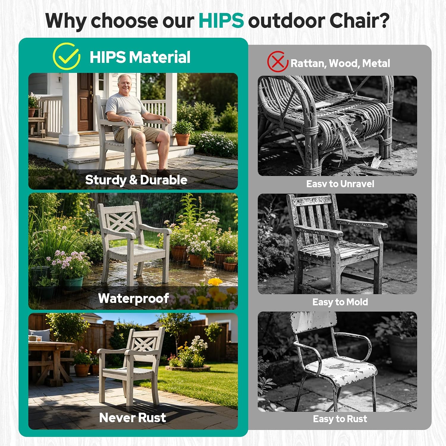 Psilvam Poly Lumber Outdoor Patio Chair with Arms, Weather Resistant Farmhouse Dining Chair with Cross Back, All-Weather Garden Chair, Low Maintenance Outdoor Seating for Backyard Deck Porch, Gray
