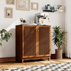 SUNBURY Fluted Cabinet with Storage, Mid Century Modern Accent Cabinet with 2 Doors, Sideboard Buffet with Adjustable Shelves for Living Room, Kitchen, Entryway