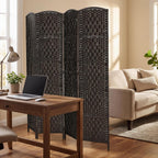 HOMCOM Room Divider 4 Panel, 6FT Tall Folding Privacy Screen, Freestanding Hand-Woven Partition for Room Separation with 360° Hinges, Paper Rope Diamond Weave, Coffee