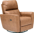 Power Recliner Chair Swivel Glider Upholstered Faux Leather Nursery Rocker Reclining Sofa Chair with Charging Port, Curved Armrests & Padded Backrest for Living Room and Bedroom (Brown)