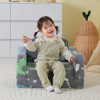 aodisman Thick Comfy Kids Chair and Couch, 2-in-1 Soft Foldable Plush Kids Sofa, Foam Seating for Reading and Play, Removable Washable Cover, Gray Dinosaur